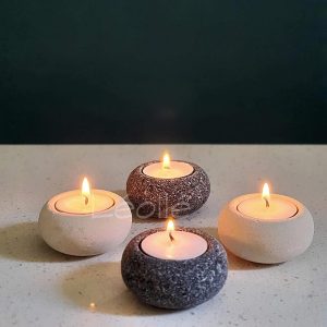 2 Pcs Outdoor Tealight Candle Holder – Natural Lava Stone or White Stone