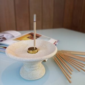 Bali Spa Style Incense Holder – Round Tray White Paras Stone
