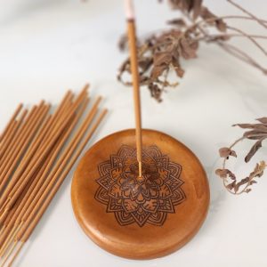 Mandala Teak Wood Incense Holder – Round Aromatherapy Plate | Handcrafted in Bali