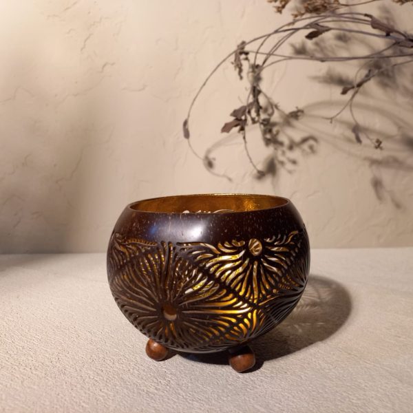 Coconut Shell Candle Holder with Gold or Silver Foil – Handmade Table Decor