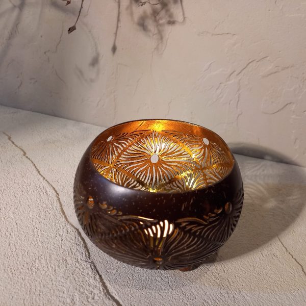 Coconut Shell Candle Holder with Gold or Silver Foil – Handmade Table Decor