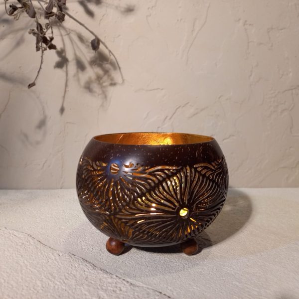 Coconut Shell Candle Holder with Gold or Silver Foil – Handmade Table Decor