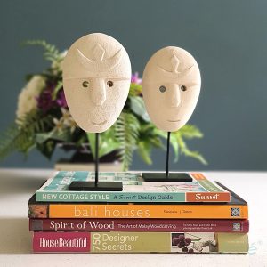 Primitive Tribal Stone Mask – Hand-Carved Sandstone Table Ornament