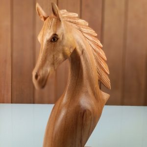 Natural Wooden Horse Sculpture – 30cm Fengshui Decor | Symbol of Prosperity