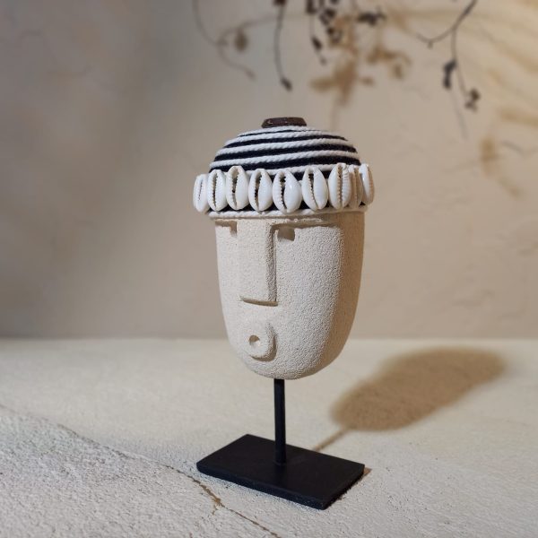 Tribal Stone Mask Statue – Hand-Carved Sandstone Desk Décor