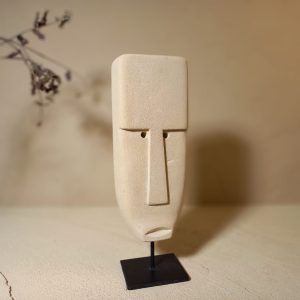 Sumba Tribal Mask Statue on Stand – Hand-Carved from Natural Sandstone