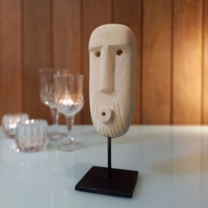 Unique Tribal Stone Mask for Desk Decor – Handcrafted Sandstone Art