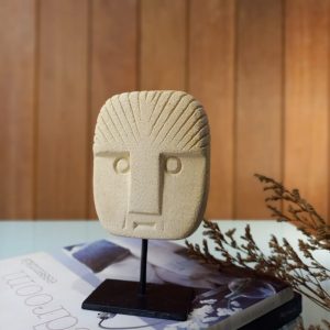 Primitive Flat Stone Mask Statue – Hand-Carved Sandstone Tribal Decor