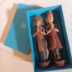 Antique Balinese Wedding Couple – Ethnic Wooden Sculpture Set (20 cm)