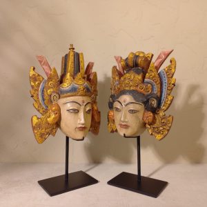 Rama & Shinta Wooden Mask Statue Set – Symbol of Harmony and Prosperity