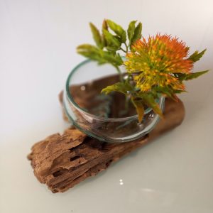 Flattened Recycled Glass Pot with Wooden Base