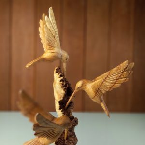 Three Hummingbirds on a Parasit Tree Sculpture – Nature-Inspired Handcrafted Home Decor
