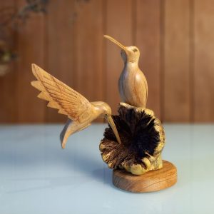 Hand-Carved Pair of Birds Figurine – Balinese Wood Sculpture for Natural Home Decor