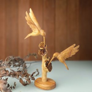 Two Hummingbirds on Parasit Wood Tree – Handcrafted Wooden Home Decor