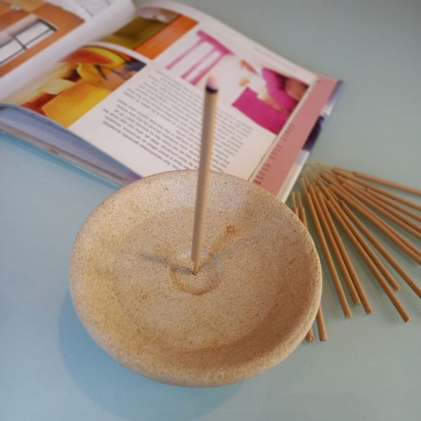 Bali Spa Style Incense Holder – Round Tray White Paras Stone