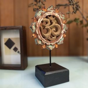 Wooden Om Lotus Panel Statue – Spiritual Desk Decor from Bali
